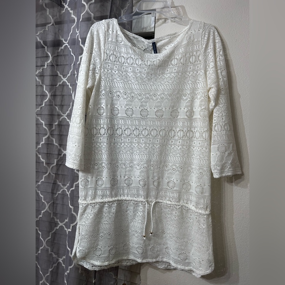 Ralph Lauren Off White Open Stitch Crochet Knit Cover -up size Large